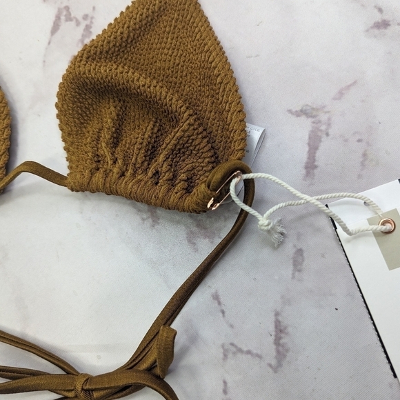 Good American Swim Top Women Brown Bronze Crinkle Tiny Ties Bikini - Picture 2 of 10